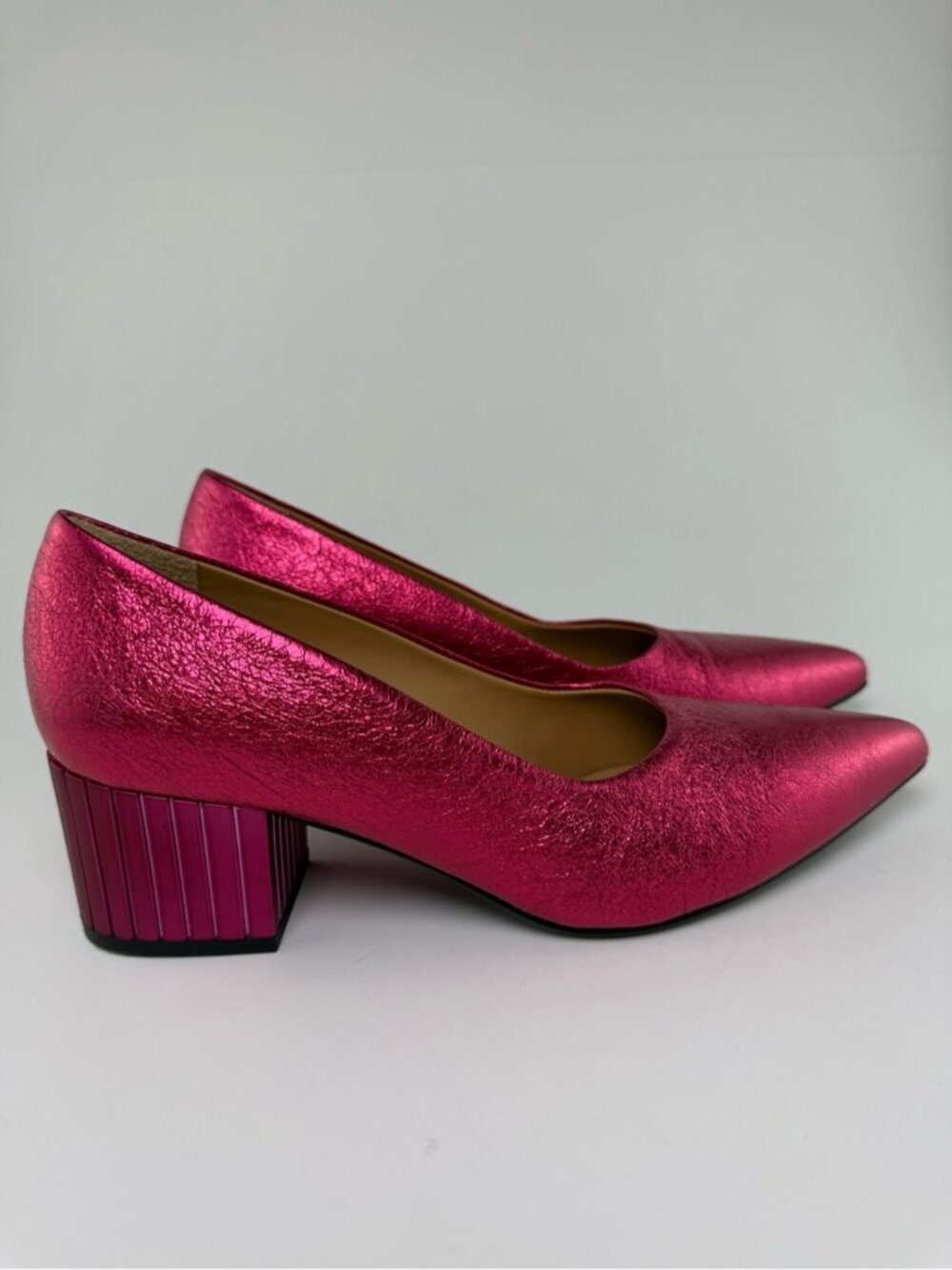 John Fluevog Bebe Metallic Pink Pump with Block Heel Size 9.5 - Picture 7 of 14
